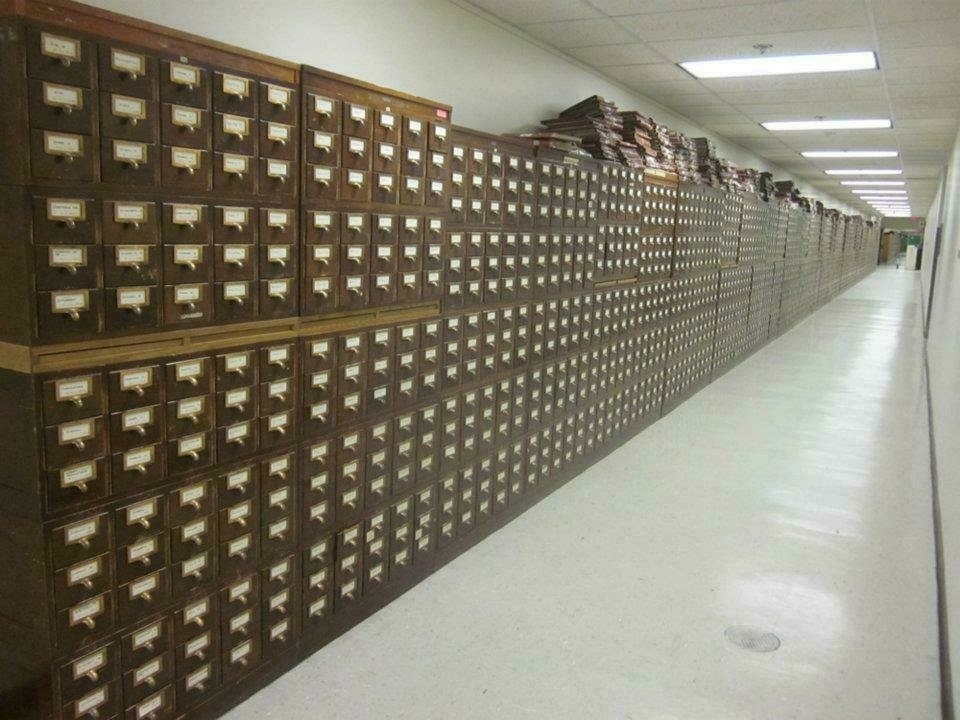 A 2011 photo of the enormous card catalog at the Library of Congress (now digitized).